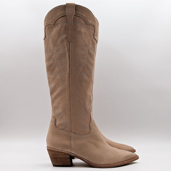 Dolce Vita Women Solei Western Cowgirl Leather Beige Suede Boots Size 8.5 - Picture 6 of 13